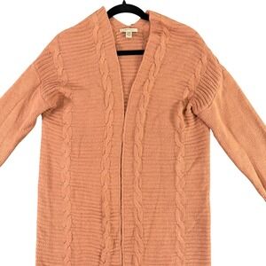 Peach Cable Knit Cardigan Womens S/M Longline Chunky Sweater Cozycore Luxe